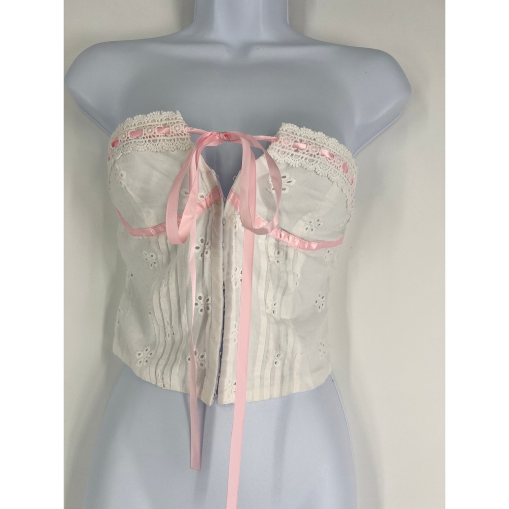 Peppermayo All My Affection Bustier Top White Pink Eyelet Lace Corset US 0‎ NEW